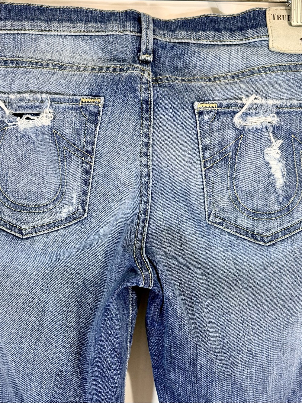True Religion Mid Rise Straight Destructed Distressed Jeans In Schools Out Wash - Picture 7 of 12